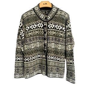 Efrata Global Alpaca Hand Made In Peru Stylized Cardigan Black and White L